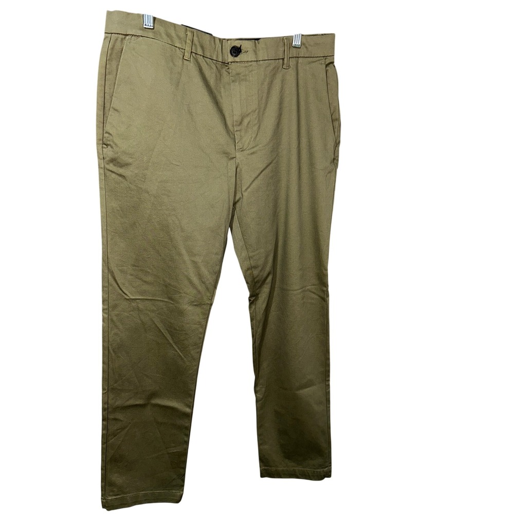 Goodfellow & Co Mens Slim Fit Chino Pants 34x32 Olive Green Flat Front Trousers